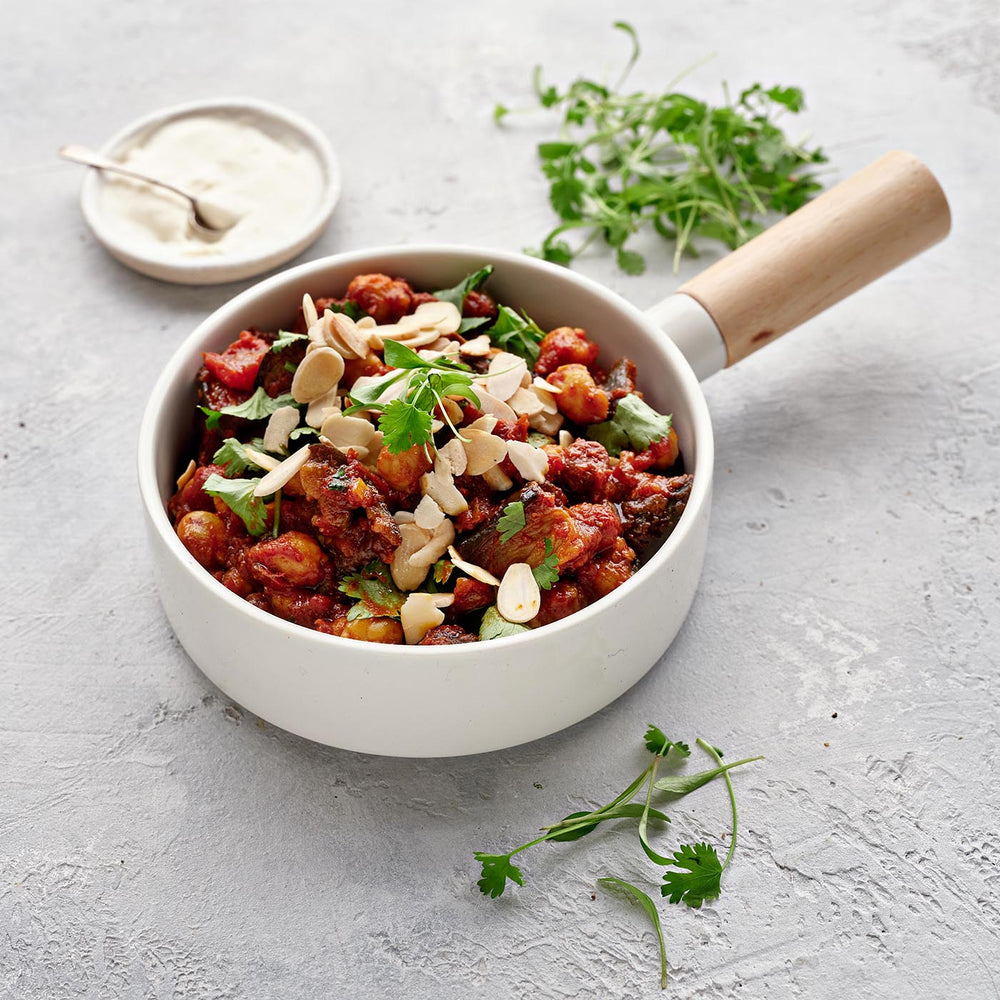 Aubergine Tagine, Chickpeas & Toasted Almonds