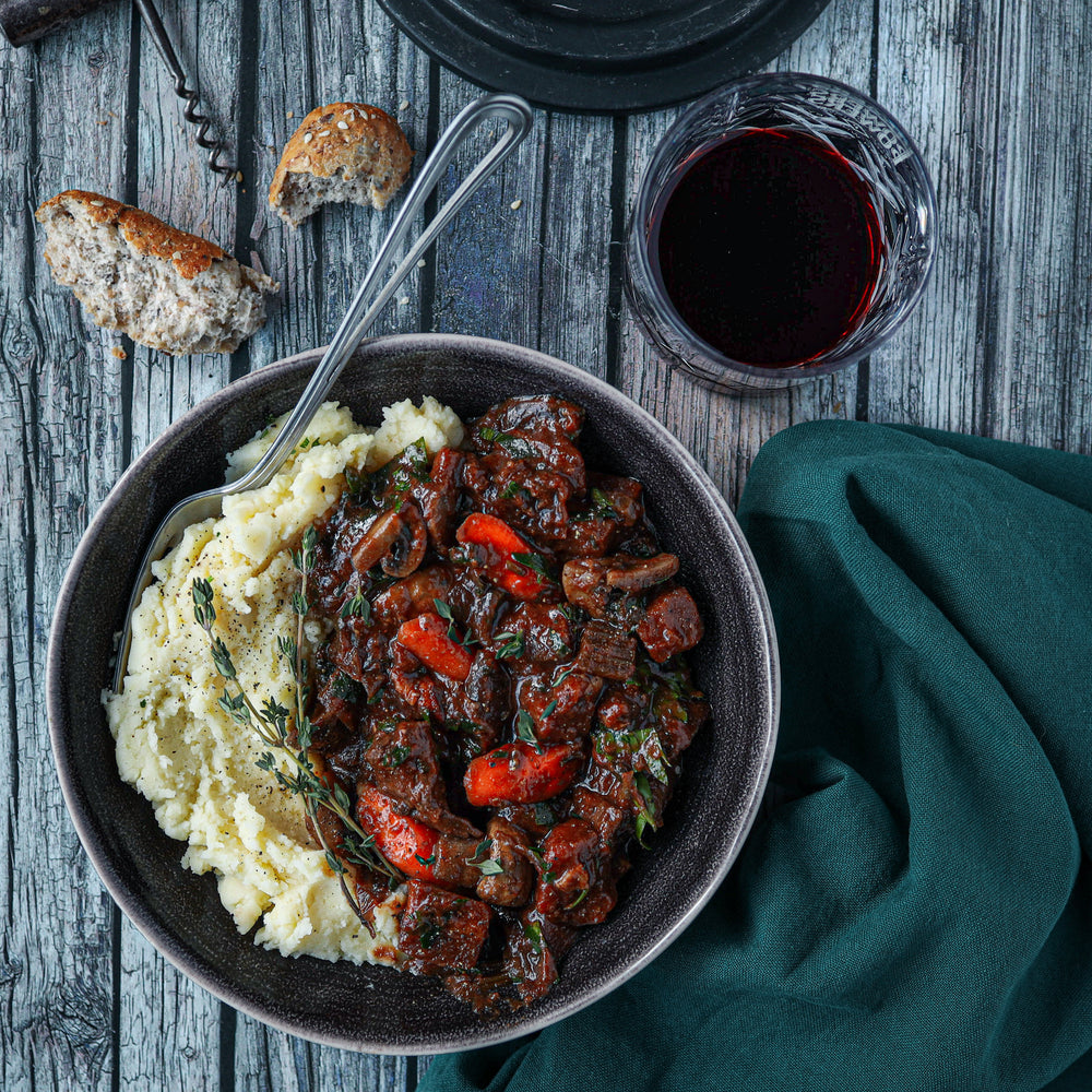 Classic Beef Bourguignon with Burgundy Red Wine Party Size